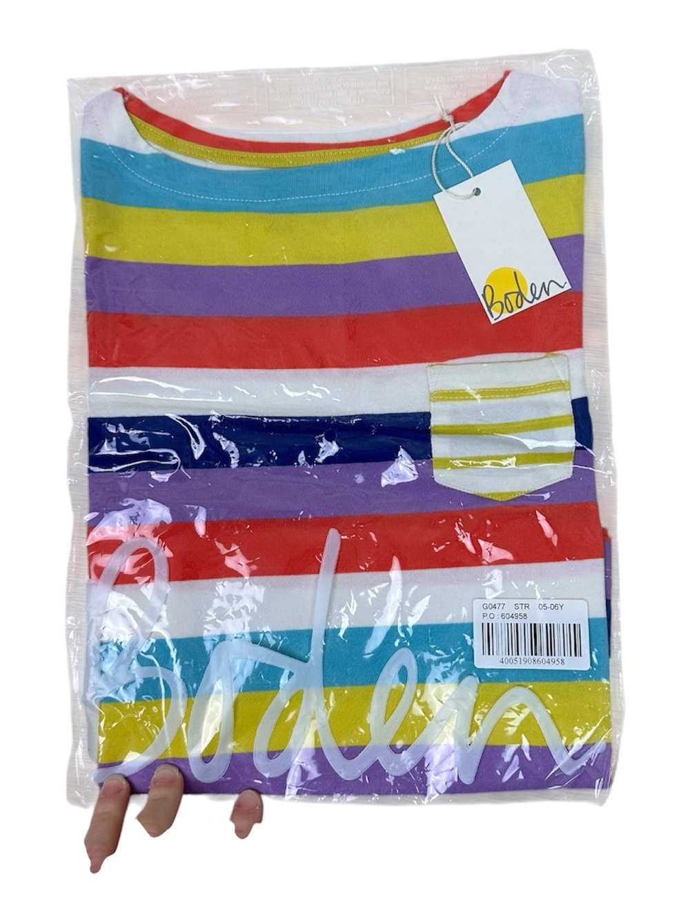 Mini Boden Girls Multicolor Striped Short Sleeve Pocket Tee
